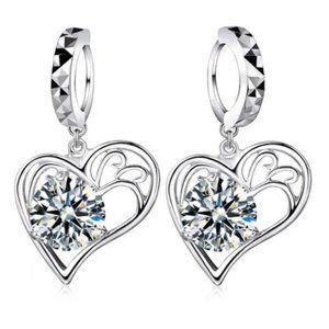 ❤️ NEW 💎 Cute Luxury Heart 925 Sterling Silver Women Earrings Lover Gift Stud